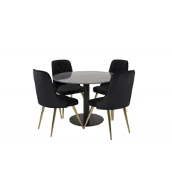 Estelle Rund Spisebordssæt - Sort og Messing