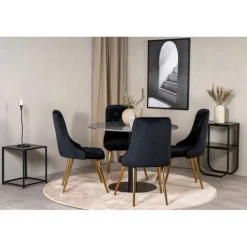 Estelle Rund Spisebordssæt - Sort og Messing