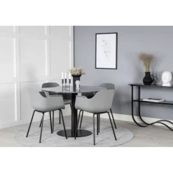 Estelle Rund Spisebordssæt - Sort og Grå