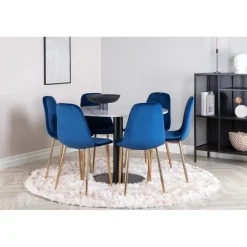 Estelle Rund Spisebordssæt - Sort, Blå og Hvid