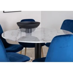 Estelle Rund Spisebordssæt - Sort, Blå og Hvid