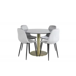 Estelle Rund Spisebordssæt - Sort, Messing Grå