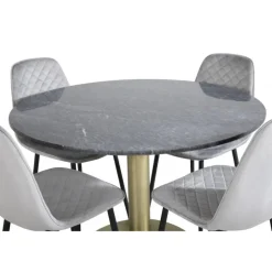 Estelle Rund Spisebordssæt - Sort, Messing Grå