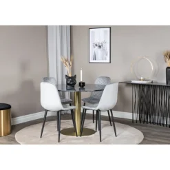 Estelle Rund Spisebordssæt - Sort, Messing Grå