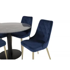 Estelle Rundt Spisebordssæt - Sort, Blå og Messing