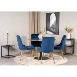 Estelle Rundt Spisebordssæt - Sort, Blå og Messing