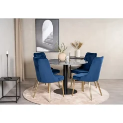 Estelle Rundt Spisebordssæt - Sort, Blå og Messing