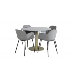 Estelle Rundt Spisebordssæt - Sort, Messing Grå