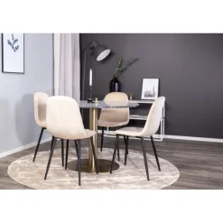 Estelle Rundt Spisebordssæt - Beige, Sort og Messing