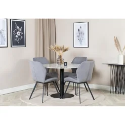 Estelle Rundt Spisebordssæt - Sort Grå og Hvid