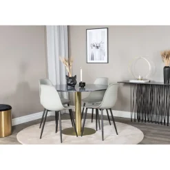 Estelle Rundt Spisebordssæt - Sort, Messing Grå