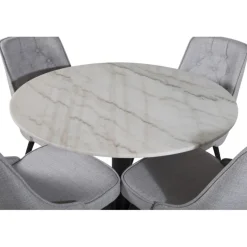 Estelle Rundt Spisebordssæt - Sort, Lysegrå og Hvid