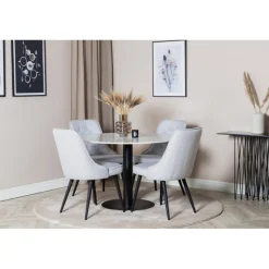 Estelle Rundt Spisebordssæt - Sort, Lysegrå og Hvid