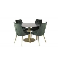 Estelle Rundt Spisebordssæt - Sort, Messing og Grøn