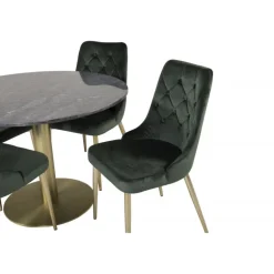 Estelle Rundt Spisebordssæt - Sort, Messing og Grøn