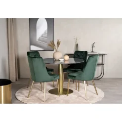 Estelle Rundt Spisebordssæt - Sort, Messing og Grøn