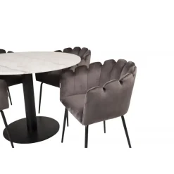 Estelle Rundt Spisebordssæt - Sort Grå og Hvid
