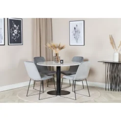 Estelle Rundt Spisebordssæt - Sort Grå og Hvid