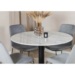 Estelle Rundt Spisebordssæt - Sort Grå og Hvid