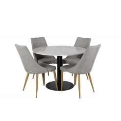 Estelle Rundt Spisebordssæt - Sort, Grå, Natur og Hvid