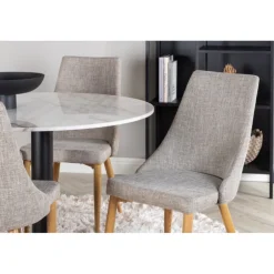 Estelle Rundt Spisebordssæt - Sort, Grå, Natur og Hvid