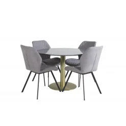 Estelle Rundt Spisebordssæt - Sort, Messing Grå