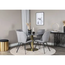 Estelle Rundt Spisebordssæt - Sort, Messing Grå