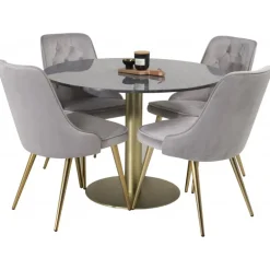 Estelle Rundt Spisebordssæt - Sort, Messing og Lysegrå