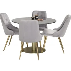 Estelle Rundt Spisebordssæt - Sort, Messing og Lysegrå