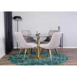 Estelle Rundt Spisebordssæt - Sort, Messing og Lysegrå