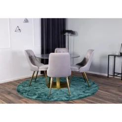 Estelle Rundt Spisebordssæt - Sort, Messing og Lysegrå