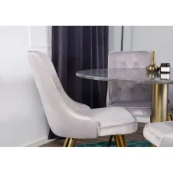 Estelle Rundt Spisebordssæt - Sort, Messing og Lysegrå