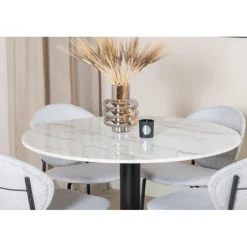 Estelle Rundt Spisebordssæt - Sort Grå og Hvid