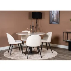 Estelle Rundt Spisebordssæt - Beige, Sort og Hvid