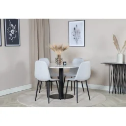 Estelle Rundt Spisebordssæt - Sort Grå og Hvid