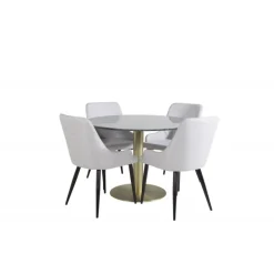 Estelle Rundt Spisebordssæt - Sort, Messing og Lysegrå