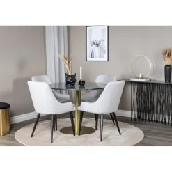 Estelle Rundt Spisebordssæt - Sort, Messing og Lysegrå