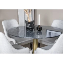 Estelle Rundt Spisebordssæt - Sort, Messing og Lysegrå