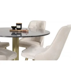 Estelle Rundt Spisebordssæt - Beige, Sort og Messing