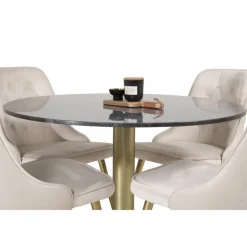 Estelle Rundt Spisebordssæt - Beige, Sort og Messing