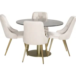 Estelle Rundt Spisebordssæt - Beige, Sort og Messing