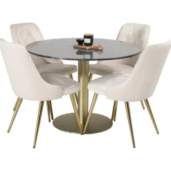 Estelle Rundt Spisebordssæt - Beige, Sort og Messing