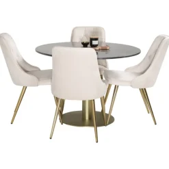 Estelle Rundt Spisebordssæt - Beige, Sort og Messing