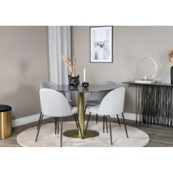 Estelle Rundt Spisebordssæt - Sort, Messing Grå