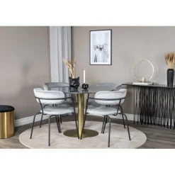 Estelle Rundt Spisebordssæt - Sort, Messing Grå