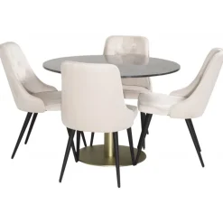 Estelle Rundt Spisebordssæt - Beige, Sort og Messing