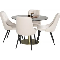 Estelle Rundt Spisebordssæt - Beige, Sort og Messing