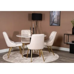 Estelle Rundt Spisebordssæt - Beige, Sort, Messing og Hvid