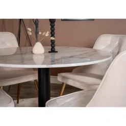 Estelle Rundt Spisebordssæt - Beige, Sort, Messing og Hvid