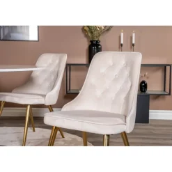 Estelle Rundt Spisebordssæt - Beige, Sort, Messing og Hvid